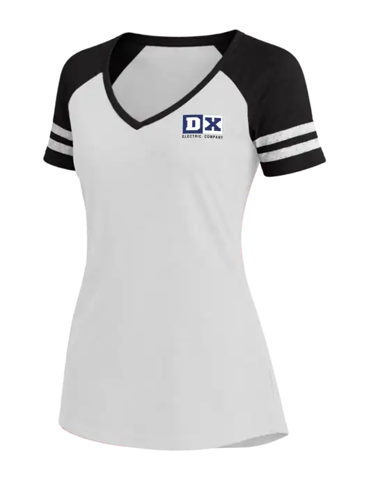 Womens White/Black V-Neck Game Tee w/DX Logo