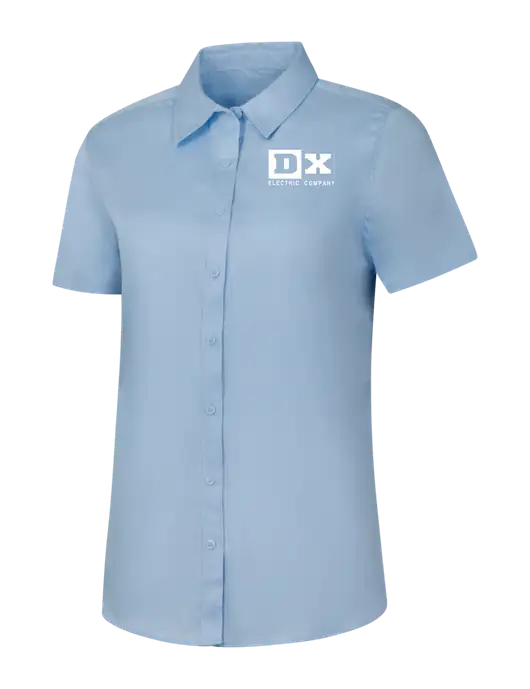 Womens Light Blue Short Sleeve Superpro React Twill Shirt w/DX Logo