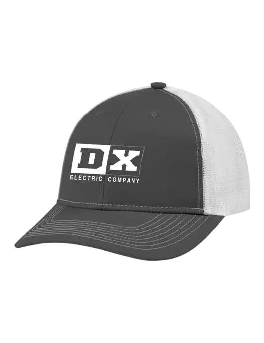 Snapback Ponytail Trucker Cap Dark Grey w/White Mesh w/DX Logo
