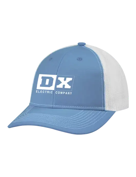 Snapback Ponytail Trucker Cap Carolina Blue w/White Mesh w/DX Logo