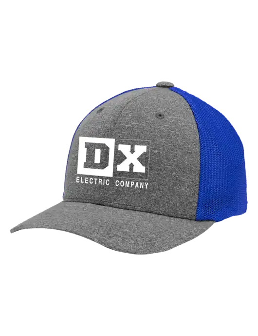 Flexfit Royal/Medium Grey Heather Melange Mesh Back Trucker Cap w/DX Logo