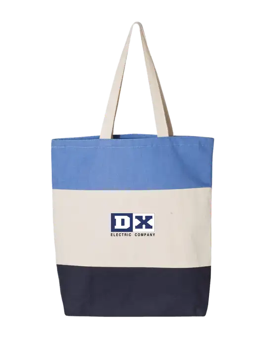 Light Blue/Natural/Navy Tri-Color Tote  w/DX Logo