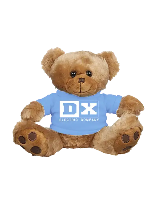 8 1/2 Cuddly Brown Bear With Light Blue T-Shirt w/DX Logo