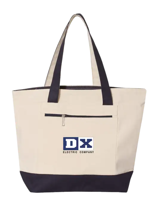 Natural/Navy Zippered Tote  w/DX Logo