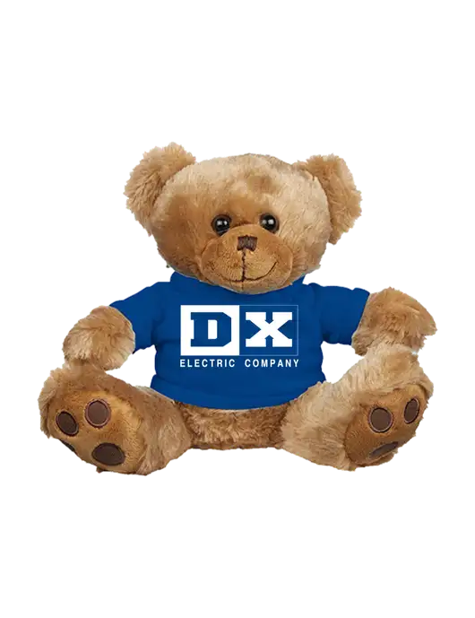 8 1/2 Cuddly Brown Bear With Royal Blue T-Shirt w/DX Logo