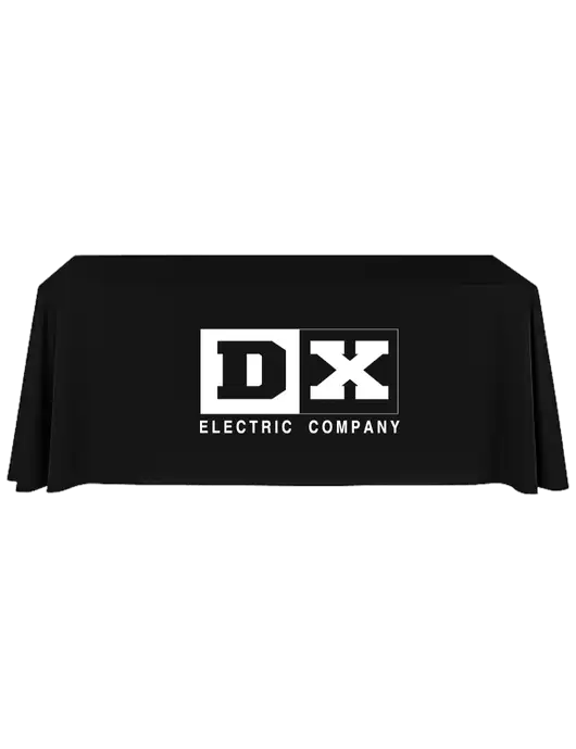 8' Stain-Resistant 4-Sided Black Table Cover w/DX Logo