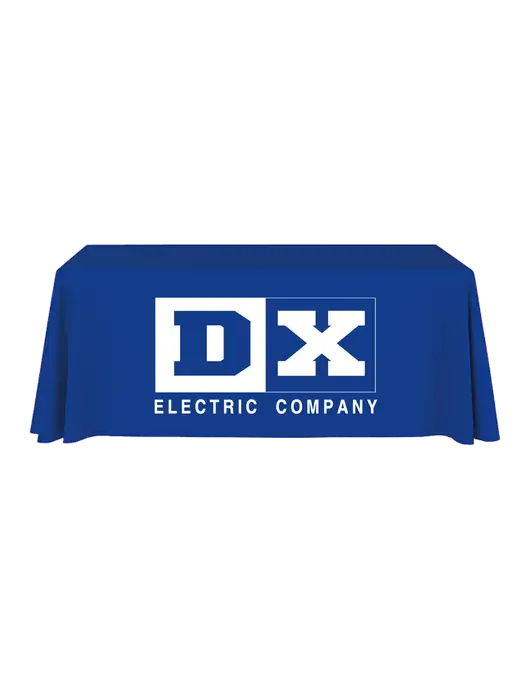 6' Stain-Resistant 4-Sided Dark Royal Table Cover w/DX Logo