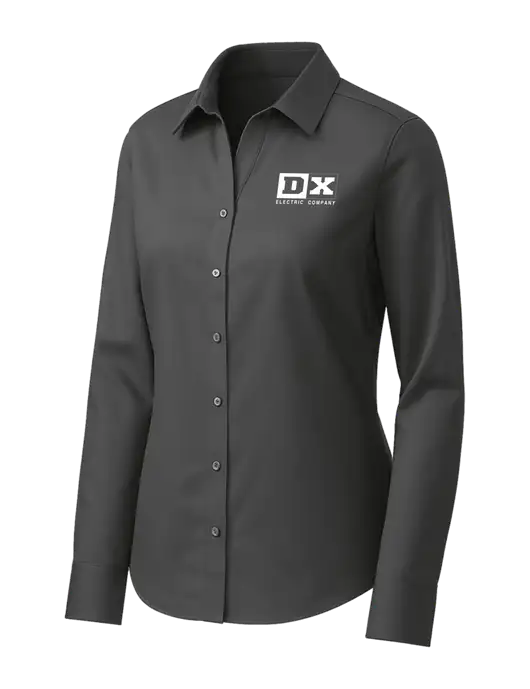 Brooks Brothers Womens Dark Grey Wrinkle-Free Stretch Pinpoint Shirt w/DX Logo