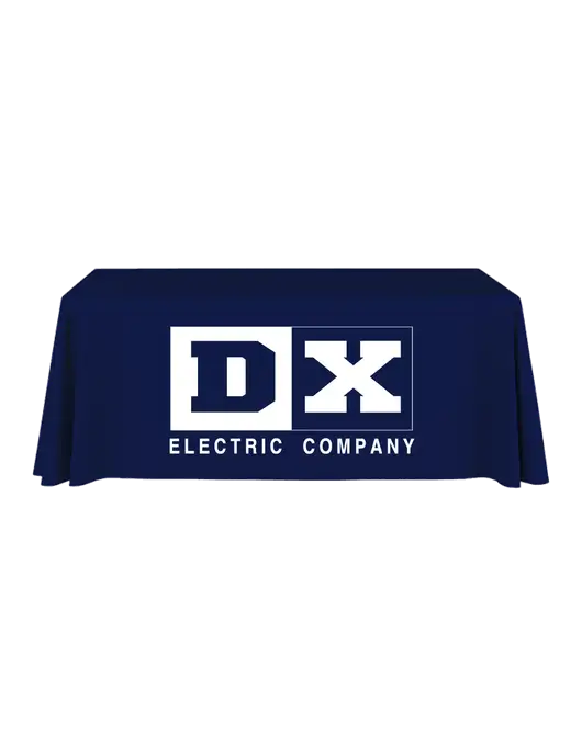 6' Stain-Resistant 4-Sided Dark Navy Table Cover w/DX Logo