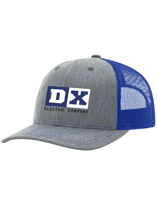 Richardson Adjustable Snapback Original 112 Trucker Cap Heather Light Grey w/Royal Mesh w/DX Logo