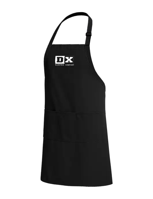 Easy Care Extra Long Bib Black Apron with Stain Release w/DX Logo