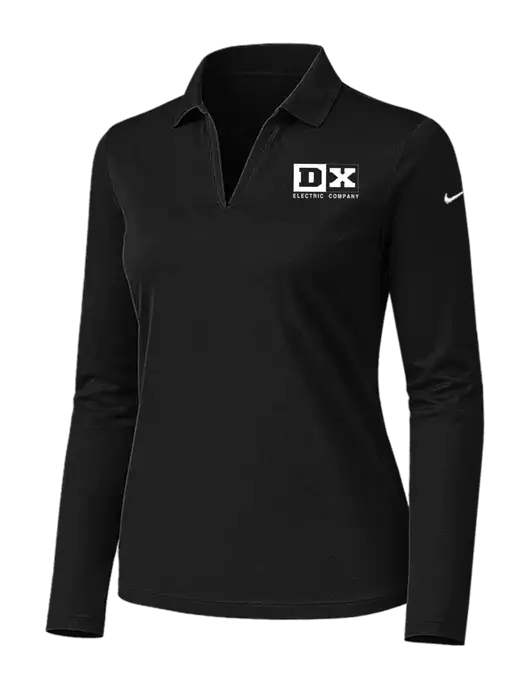 Nike Womens Black Dri-FIT Micro Pique 2.0 Long Sleeve Polo w/DX Logo