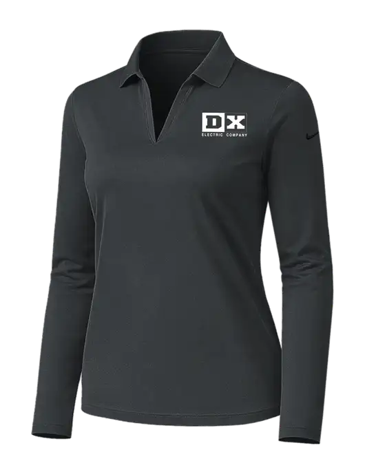 Nike Womens Dark Grey Dri-FIT Micro Pique 2.0 Long Sleeve Polo w/DX Logo