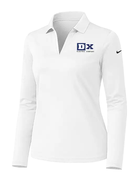 Nike Womens White Dri-FIT Micro Pique 2.0 Long Sleeve Polo w/DX Logo